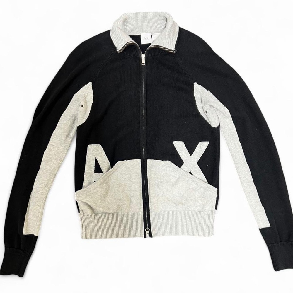 Armani Exchange Black and Light Gray Two-Tone Zip Sweater. Size M/L